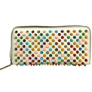 Christian Louboutin Panettone Spiked Zip Around Wallet White Multicolor